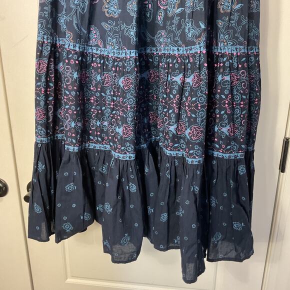 Chadwick's Navy Multi Color Tired Lined Elastic Waist Boho Peasant Skirt M - Picture 3 of 6